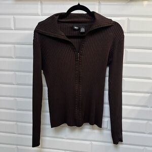 Mossimo Women’s Dark Brown Ribbed Zip-Up Sweater